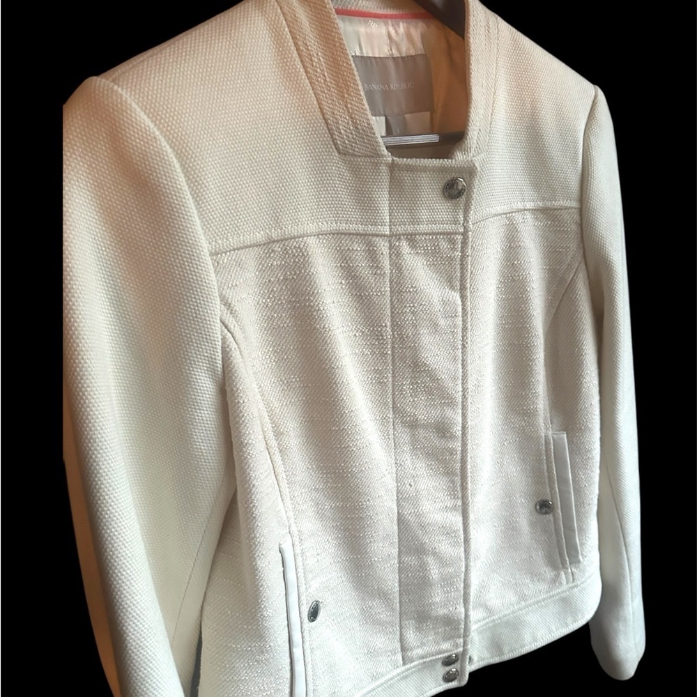 Banana Republic Off White Cream Cropped Cotton Blend Jacket Size 6 CLEAN! - Picture 4 of 9